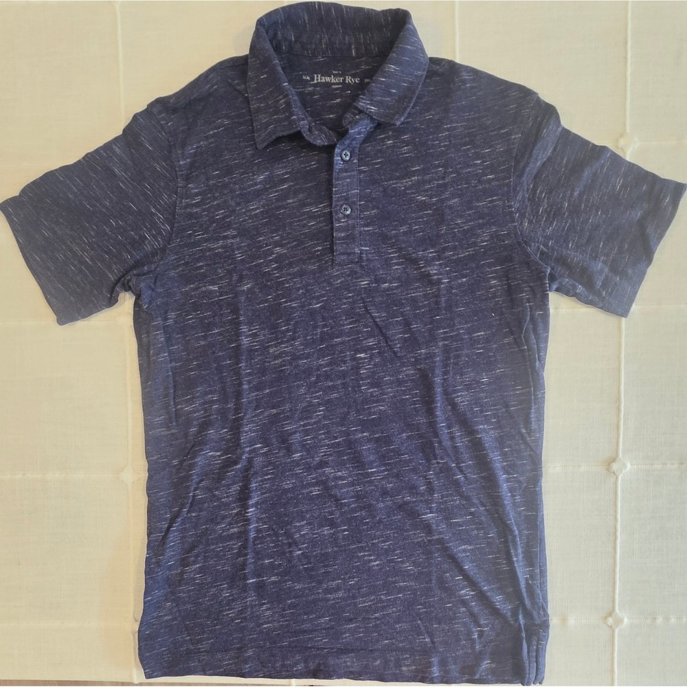Hawker Rye Mens Slim Fit Polo Shirt Navy Blue Space Dye Slub Knit Small